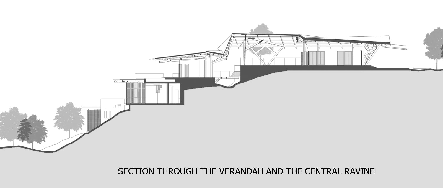 Section through the verandah and the central ravine | Malik Architecture Team