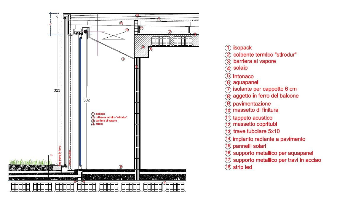 sezione di dettaglio - tetto di copertura solarium primo piano | VINCENZO LEGGIO ARCHITETTO