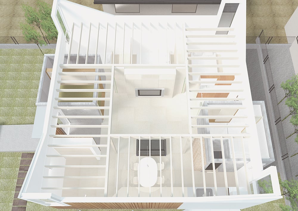 Birds eye view with timber rafter structure | 