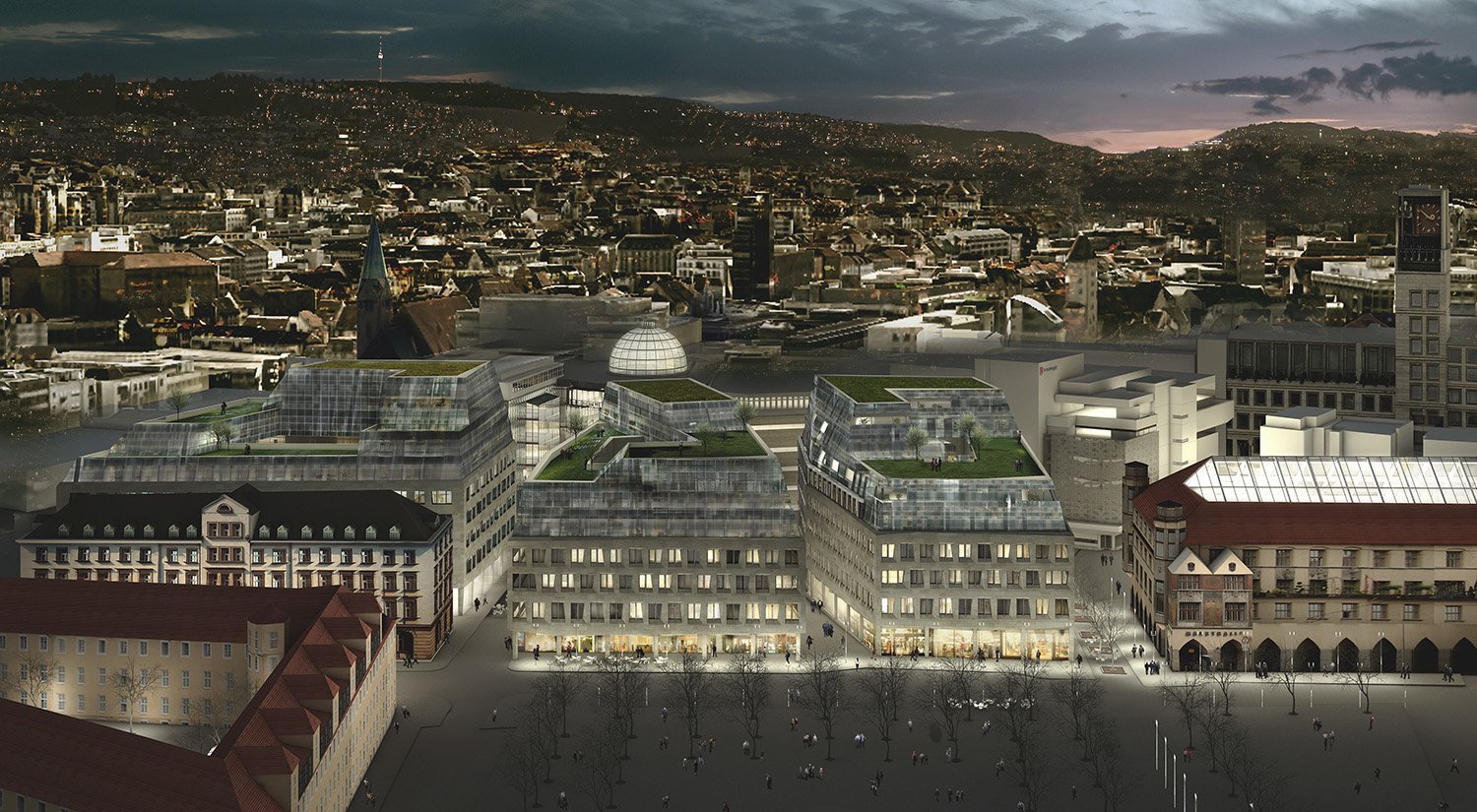 Rendering aerial view | Behnisch Architekten / ZAR