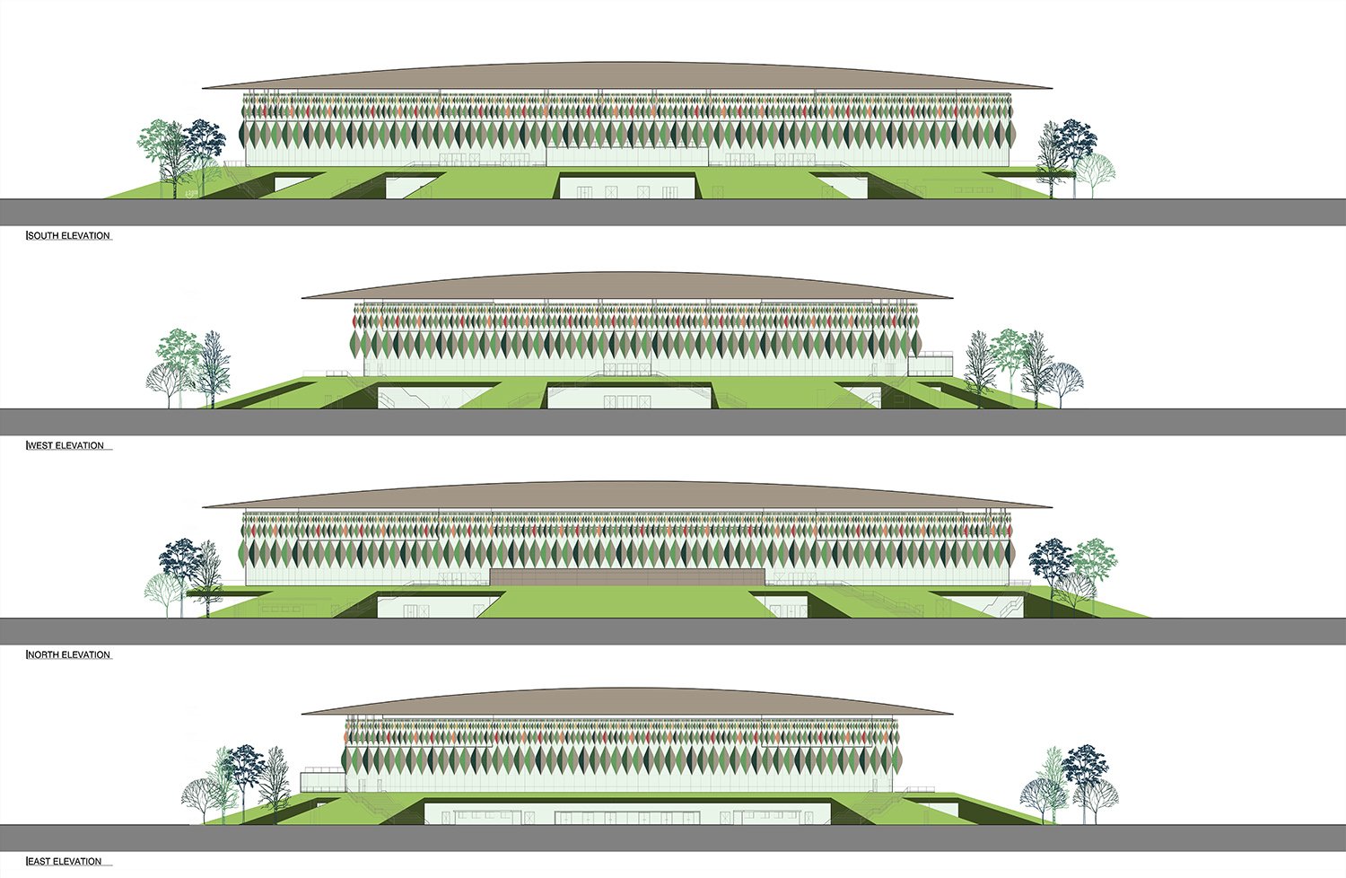 DAKAR MULTI-FUNCTIONAL SPORTS HALL - ELEVATIONS | YAZGAN DESIGN ARCHITECTURE