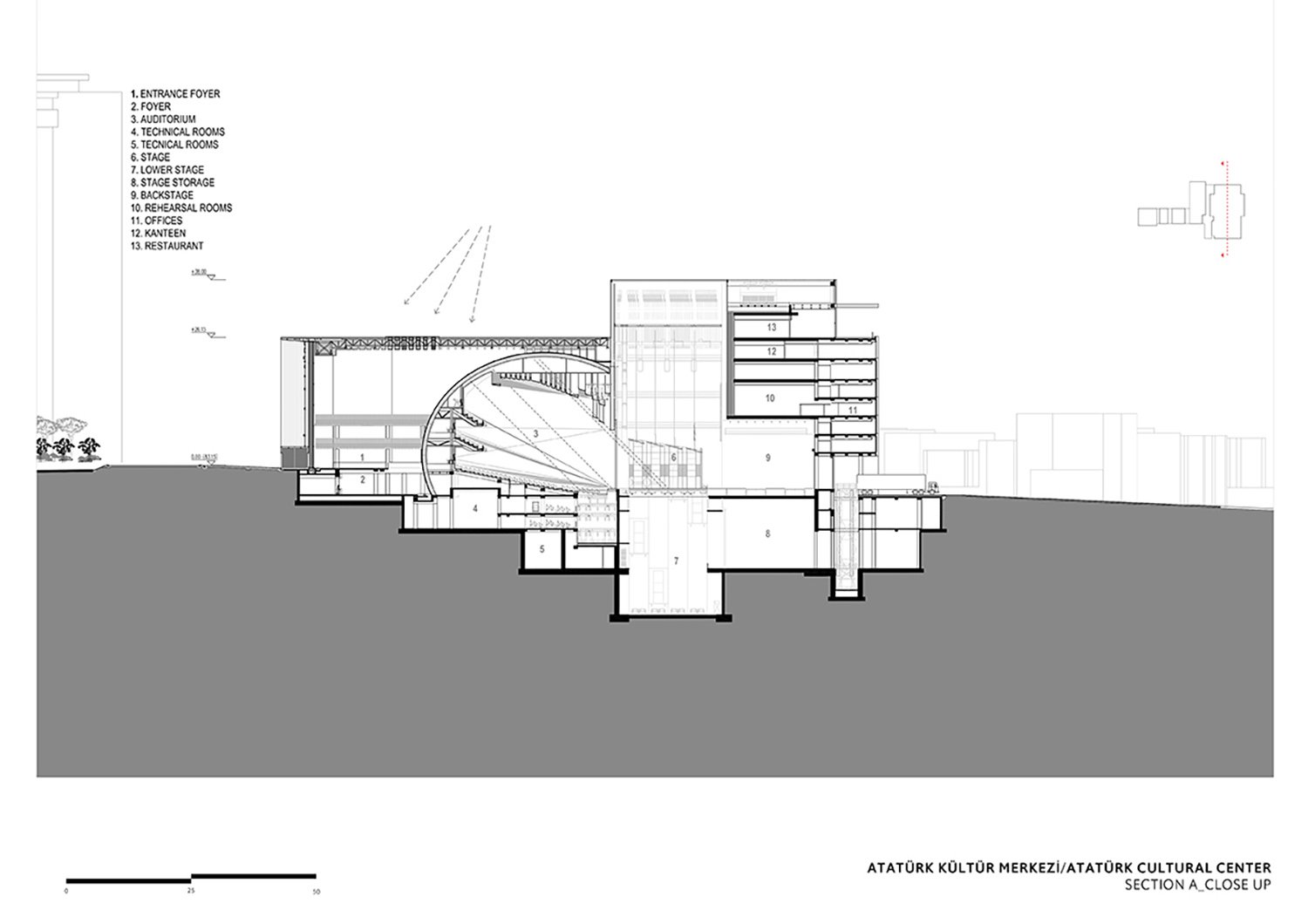 ATATURK CULTURAL CENTER - SECTION | TABANLIOGLU ARCHITECTS