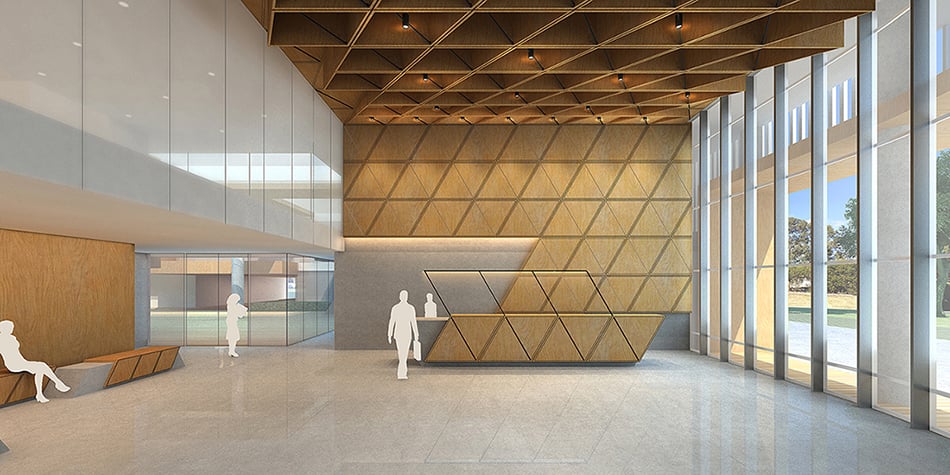 The lobby with reception desk | Studio A+
