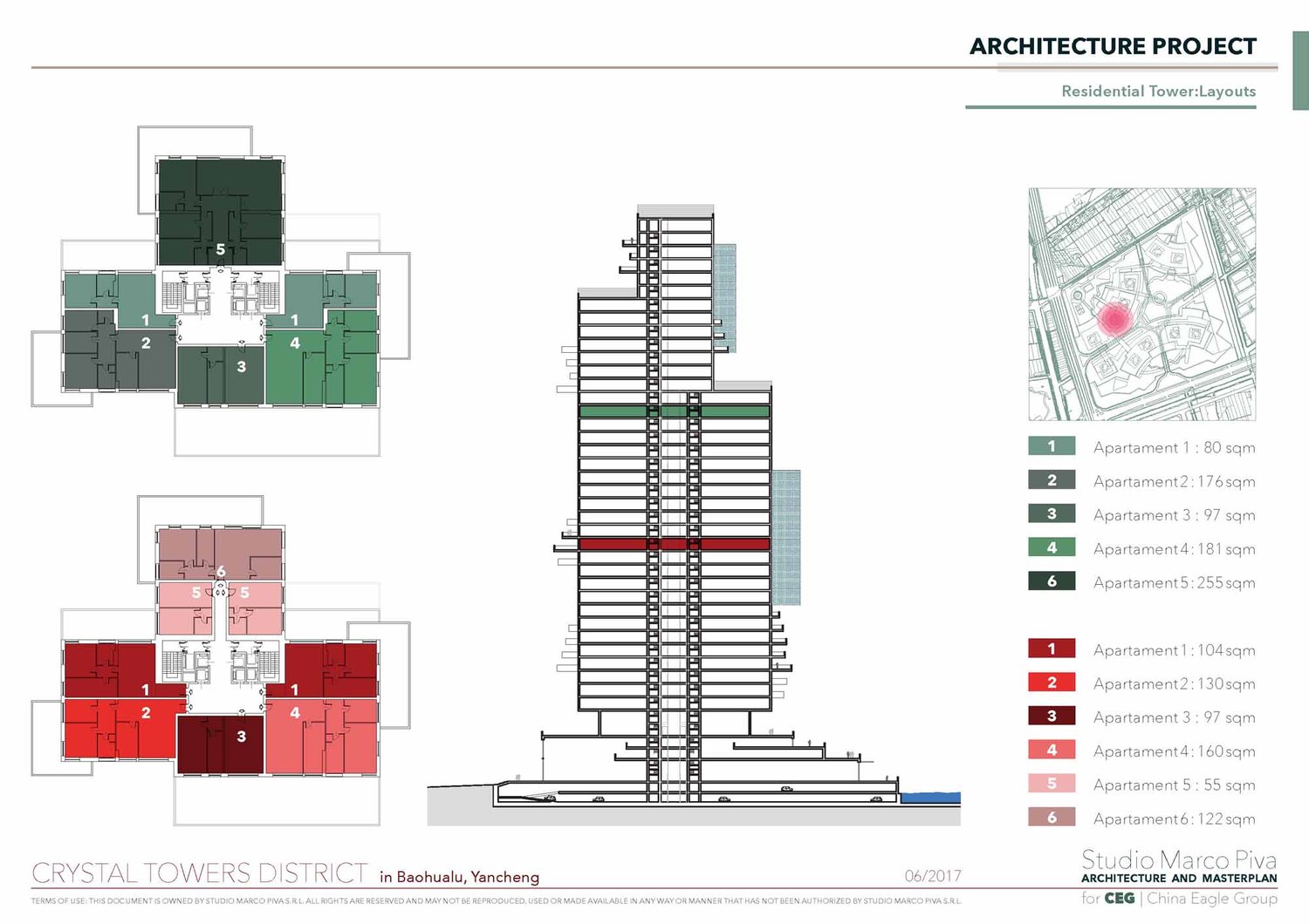 Crystal Towers residential tower layout | Studio Marco Piva