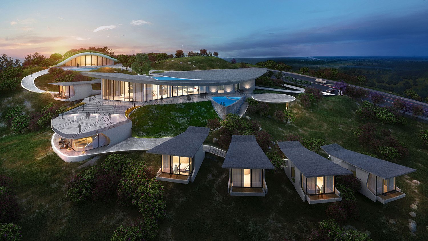 AERIAL VIEW FROM THE VALLEY | KNS ARCHITECTS