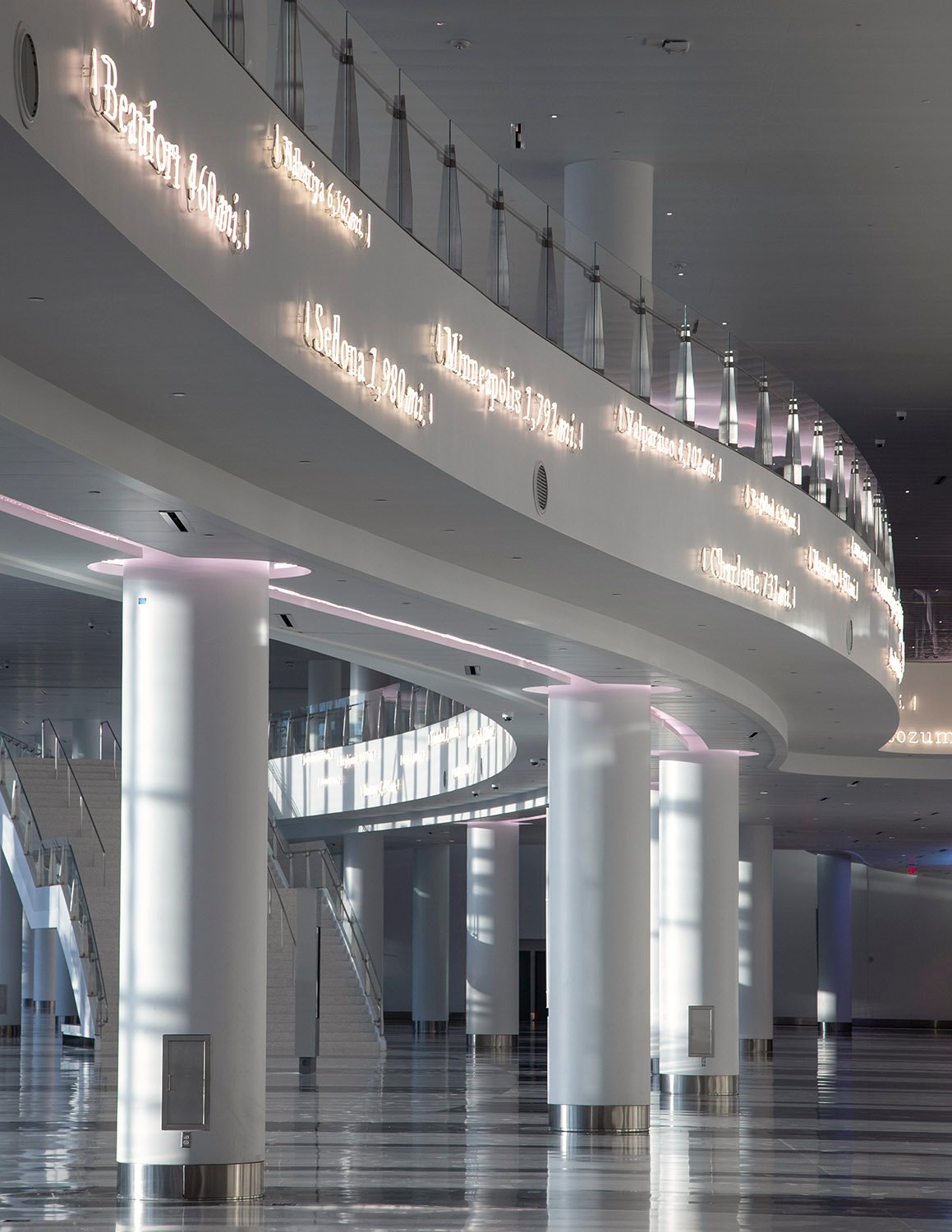 The renovation includes $7 million in public artworks, such as Located World, Miami Beach, by international artist Joseph Kosuth. | © Robin Hill