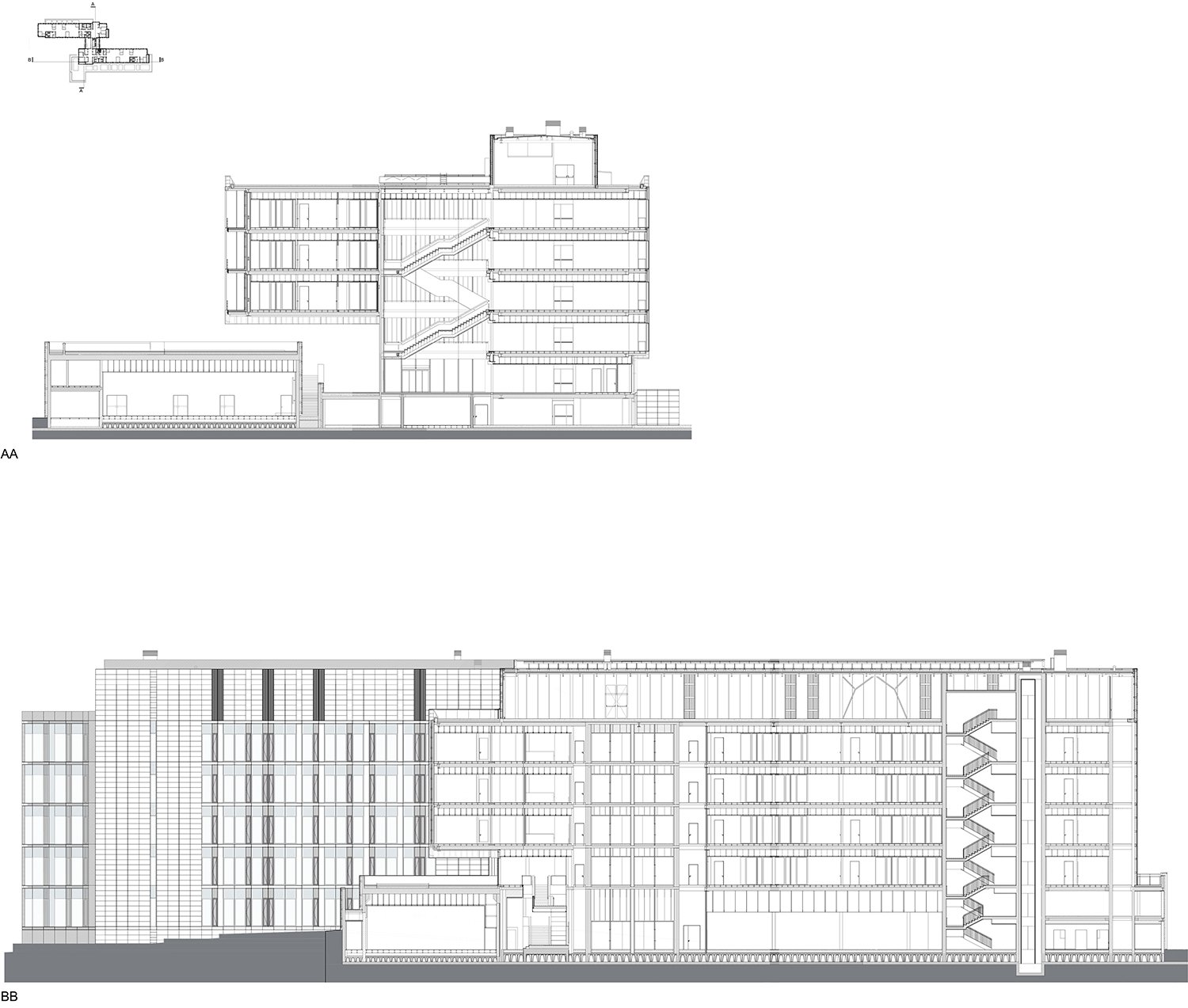 HEADQUARTER CHIESI_sezioni trasversali e longitudinali | EFA studio di architettura