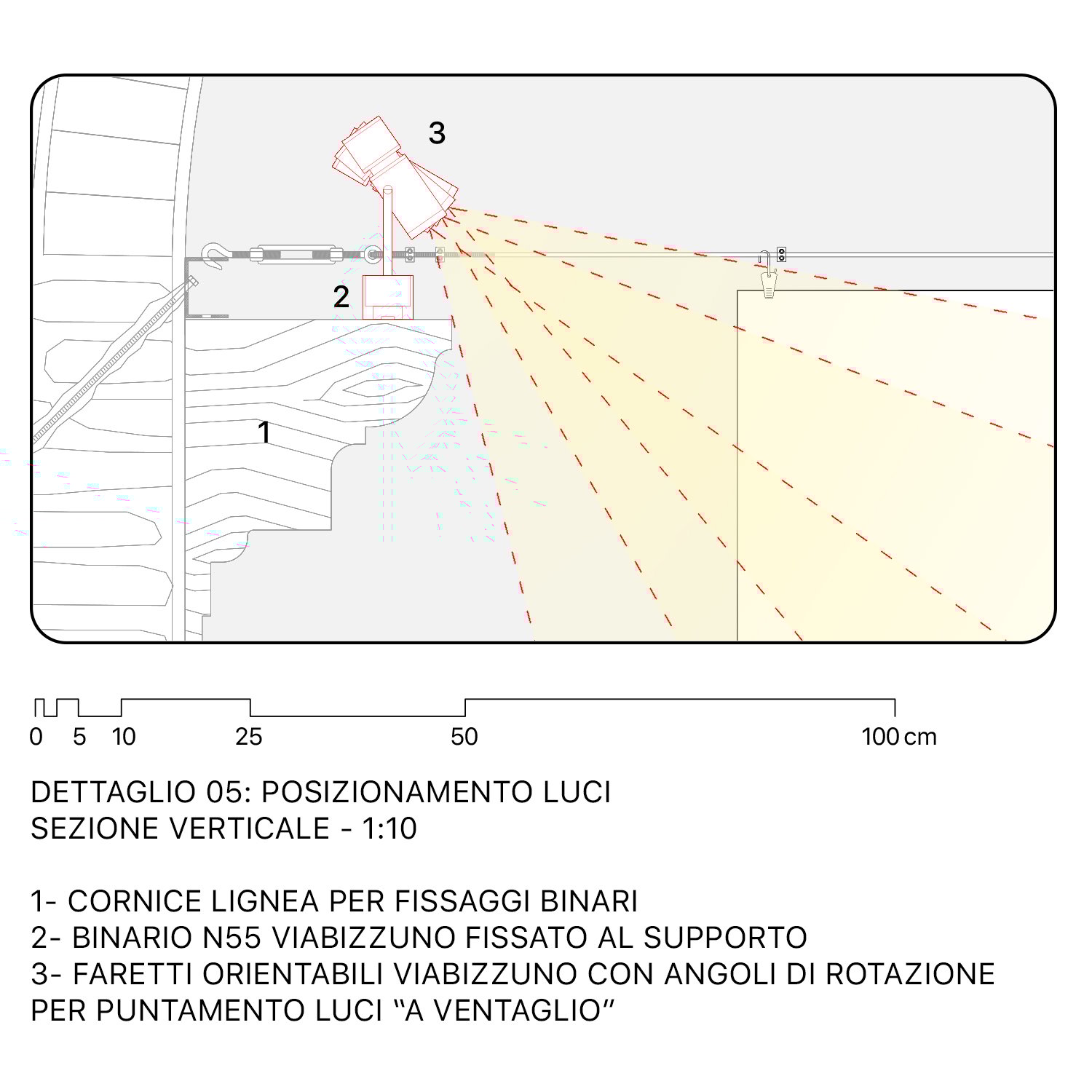 Dettaglio luci in sezione | Stile Bottega architettura