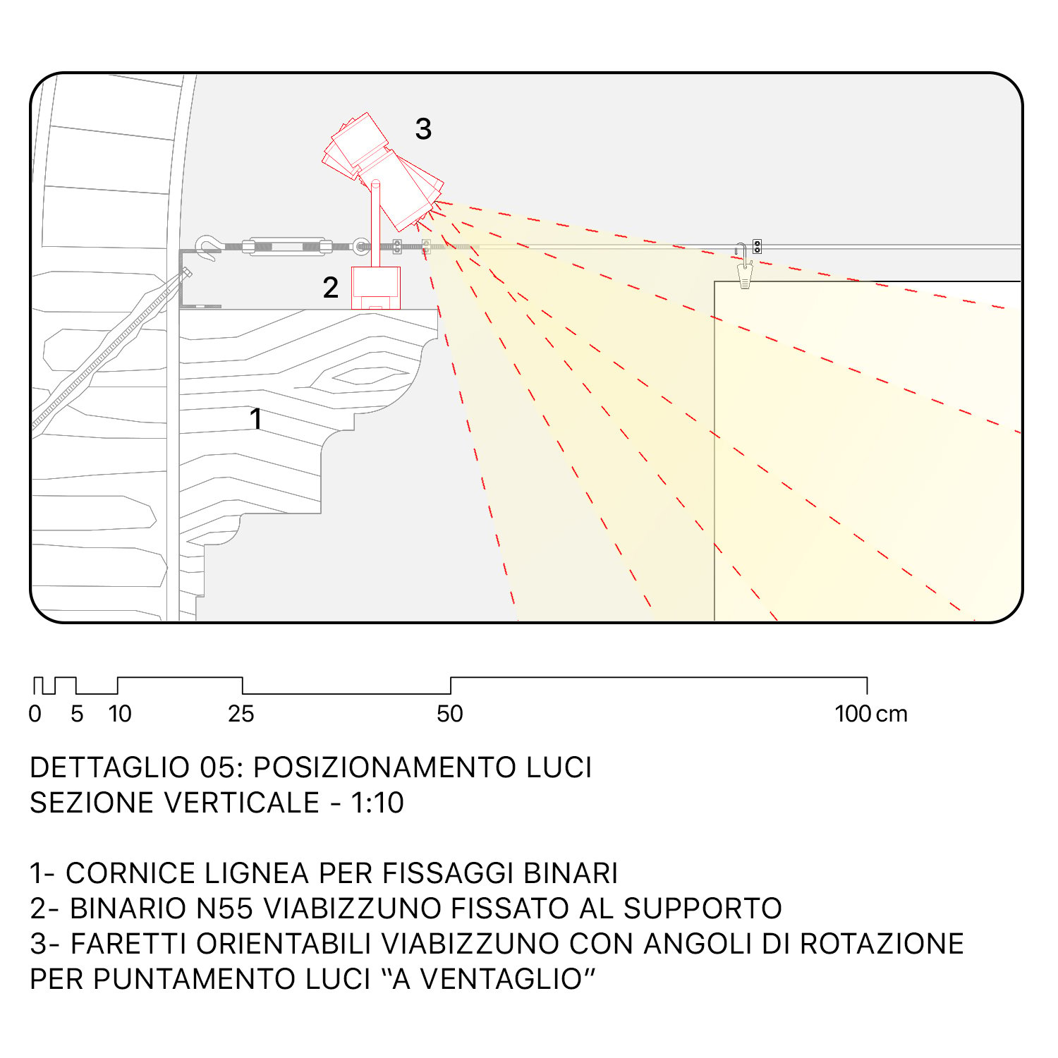 Dettaglio luci in sezione | Stile Bottega architettura