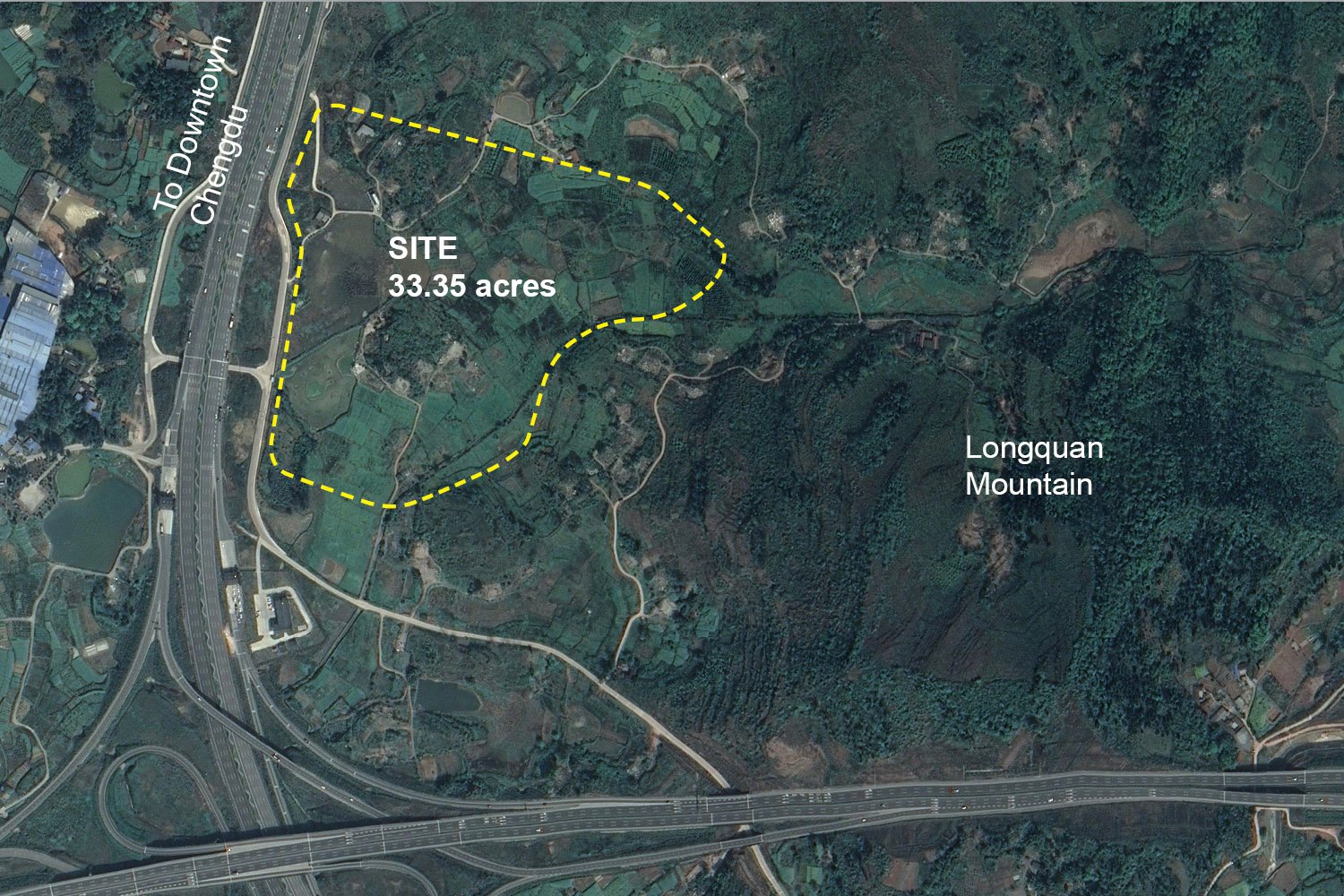 Site Context: Chengdu Tianfu City is located on the outskirt of Chengdu, where the city’s central avenue meets the mountains. | SASAKI