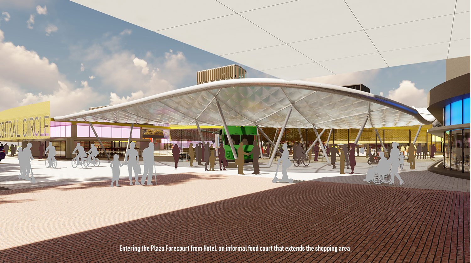The Plaza Forecourt extends the shopping area to the hotel entry. | University of Arkansas Community Design Center