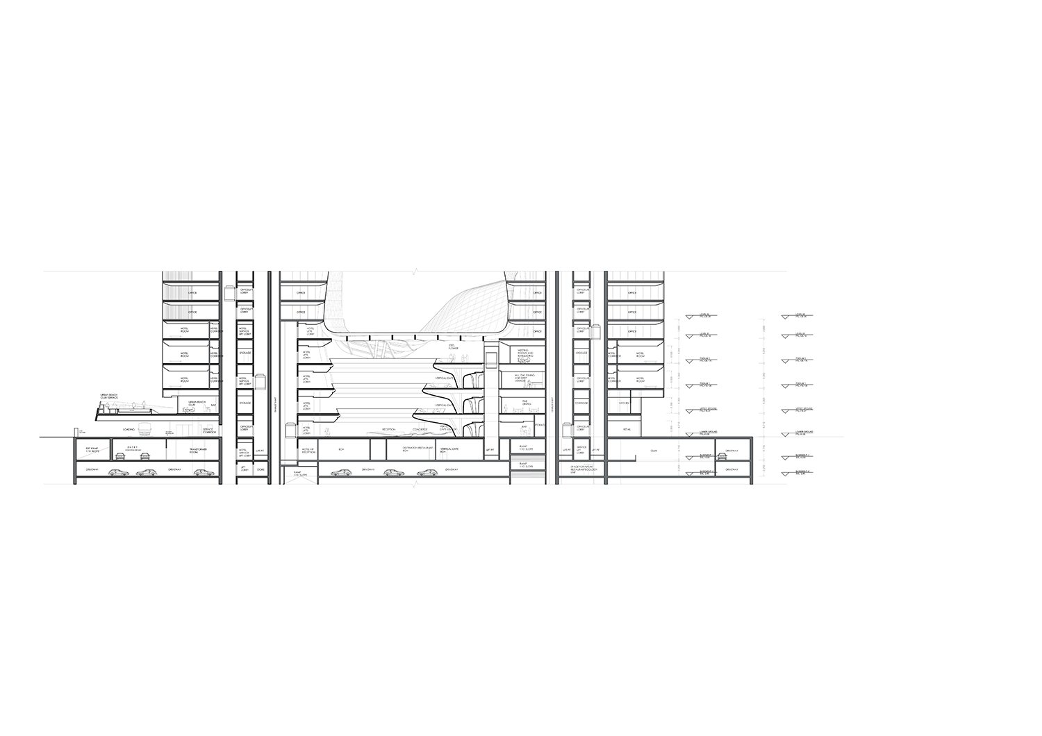 Section of Opus by Zaha Hadid Architects | Courtesy of Zaha Hadid Architects