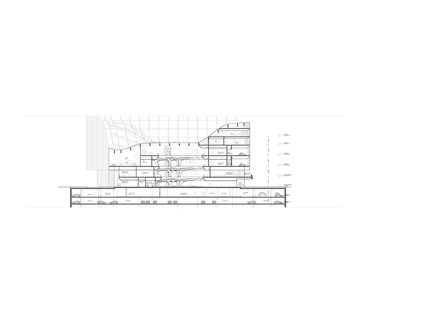 Section of Opus by Zaha Hadid Architects | Courtesy of Zaha Hadid Architects
