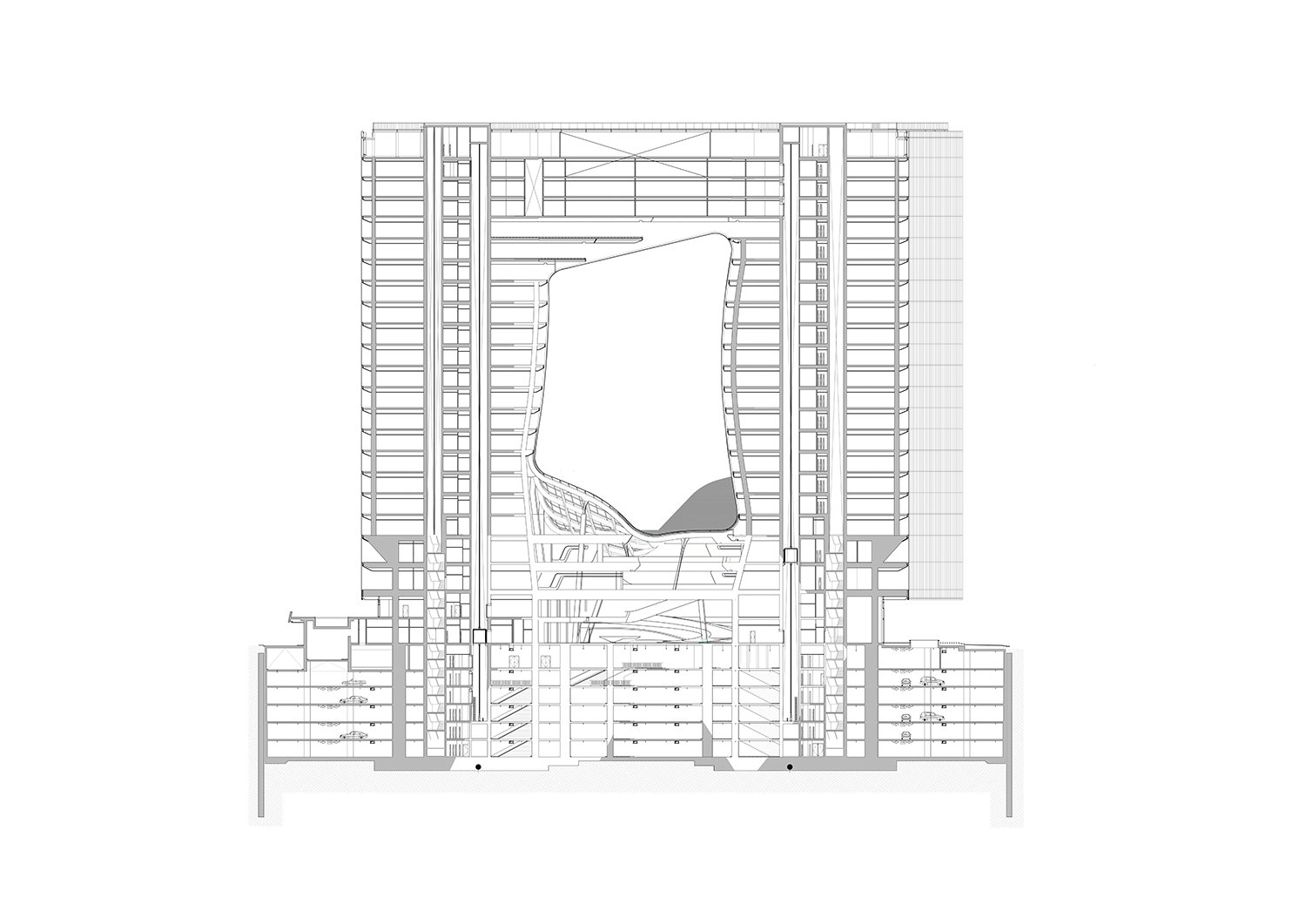 Section of Opus by Zaha Hadid Architects | Courtesy of Zaha Hadid Architects