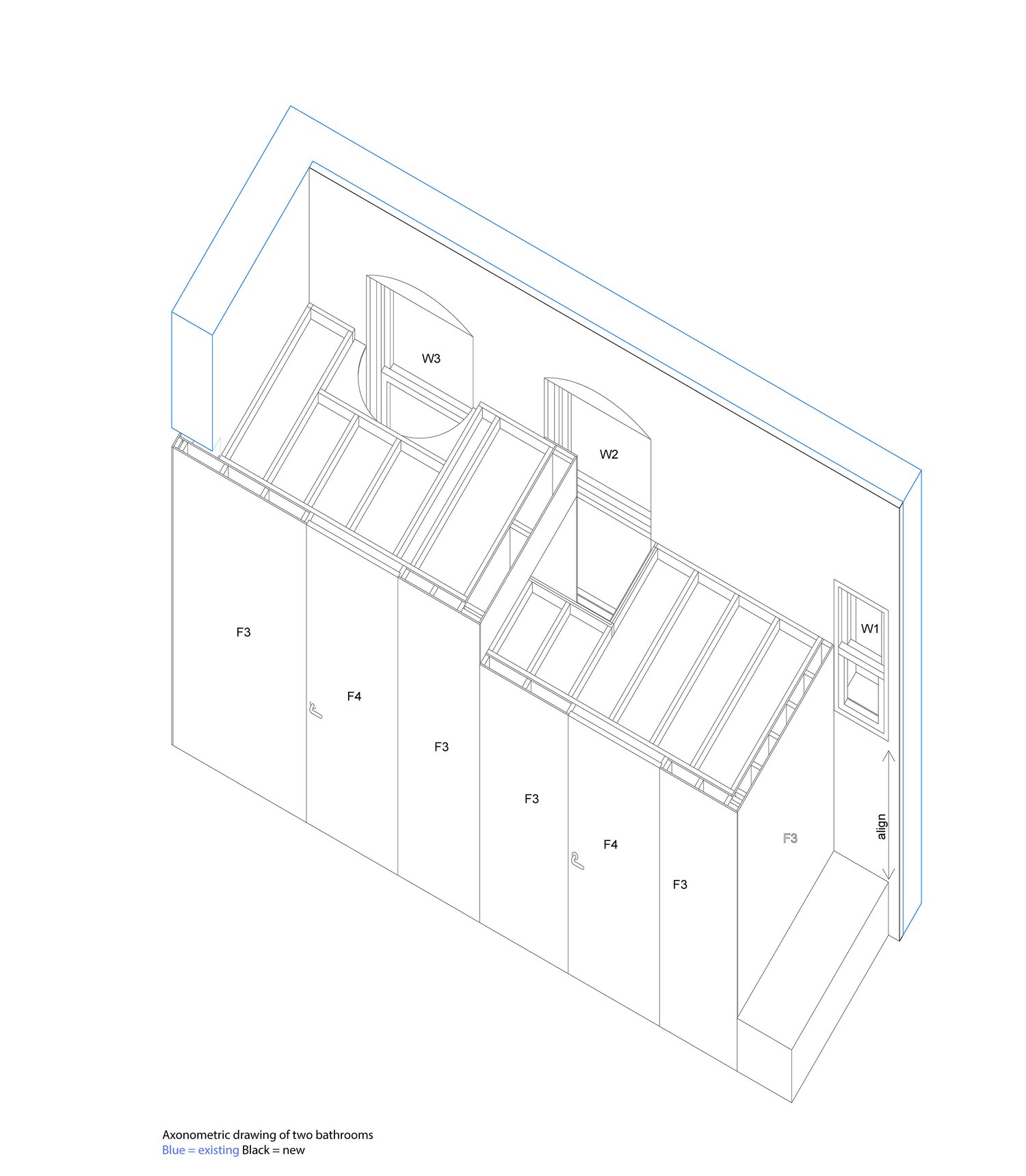 Locations of existing windows in the 100+ year old brick shell are negotiated with cut-outs in new elements, like the ceilings of the two new bathrooms. | Davidson Rafailidis