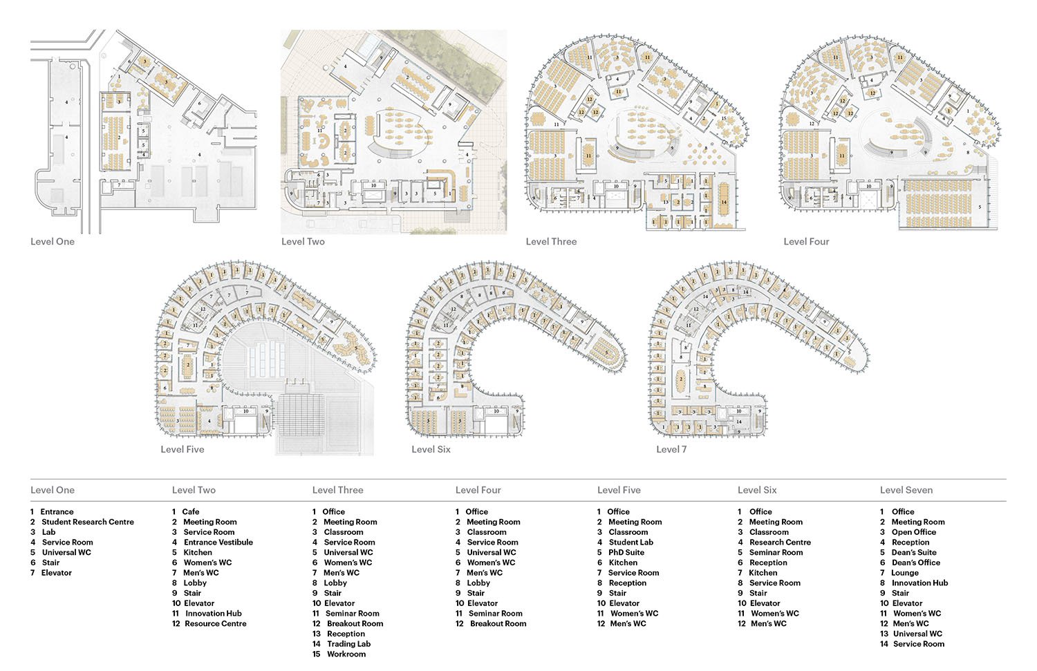 Floor plans for Nicol Building, Sprott School of Business, Carleton University. | Hariri Pontarini Architects