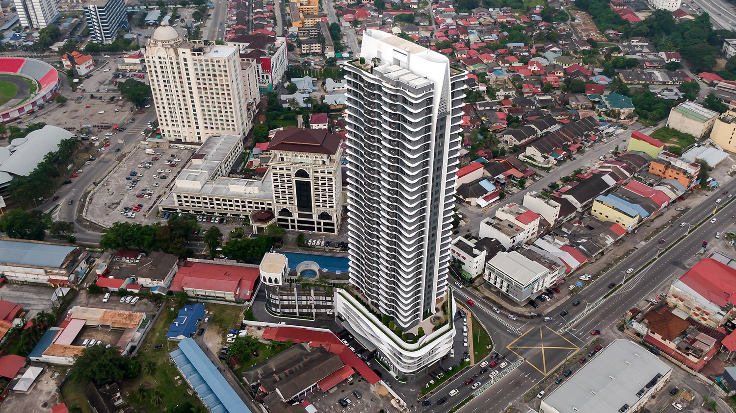 Troika Kota Bharu located at the ‘Golden Triangle’ in the heart of the city, bounded by Jalan Sultan Ibrahim and Jalan Mahmood stands as the current tallest building in Kota Bharu. | David Yeow