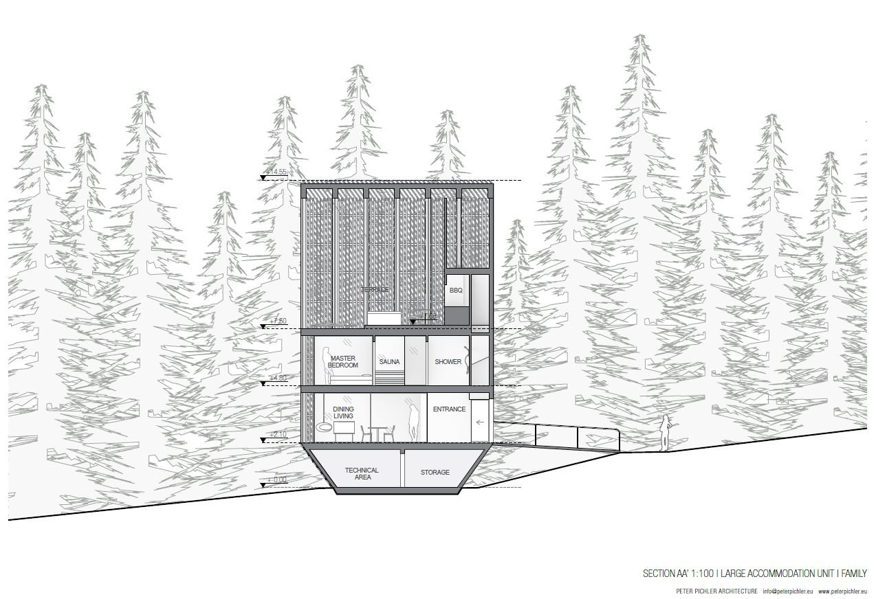 Large Accommodation Unit Section | Peter Pichler Architecture