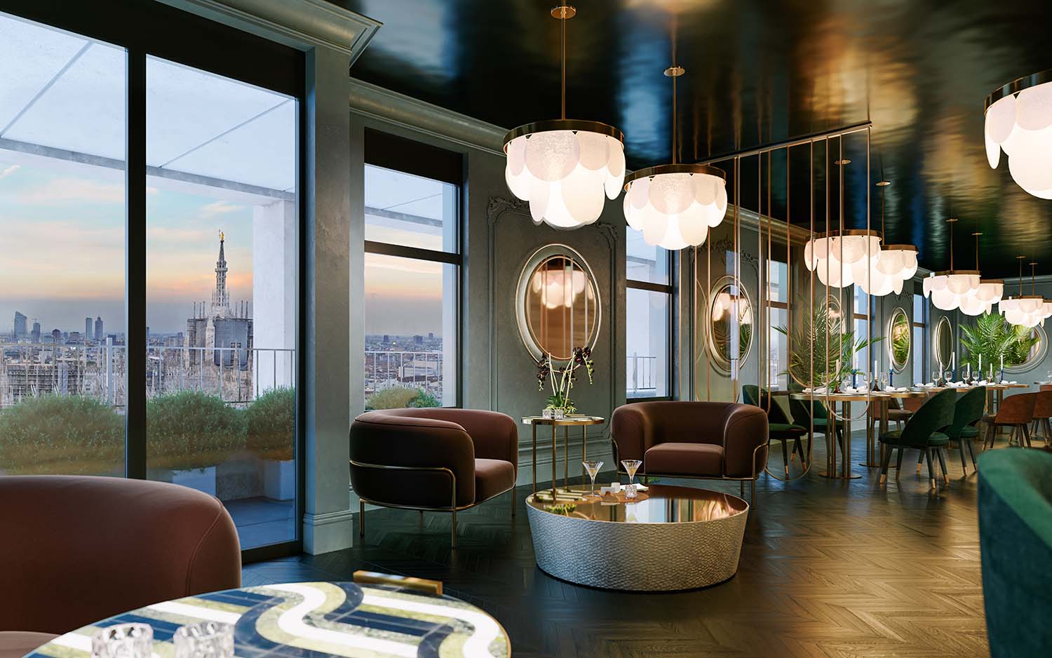 Torre Velasca_Render of the 18th floor (restaurant) | Hines Italy