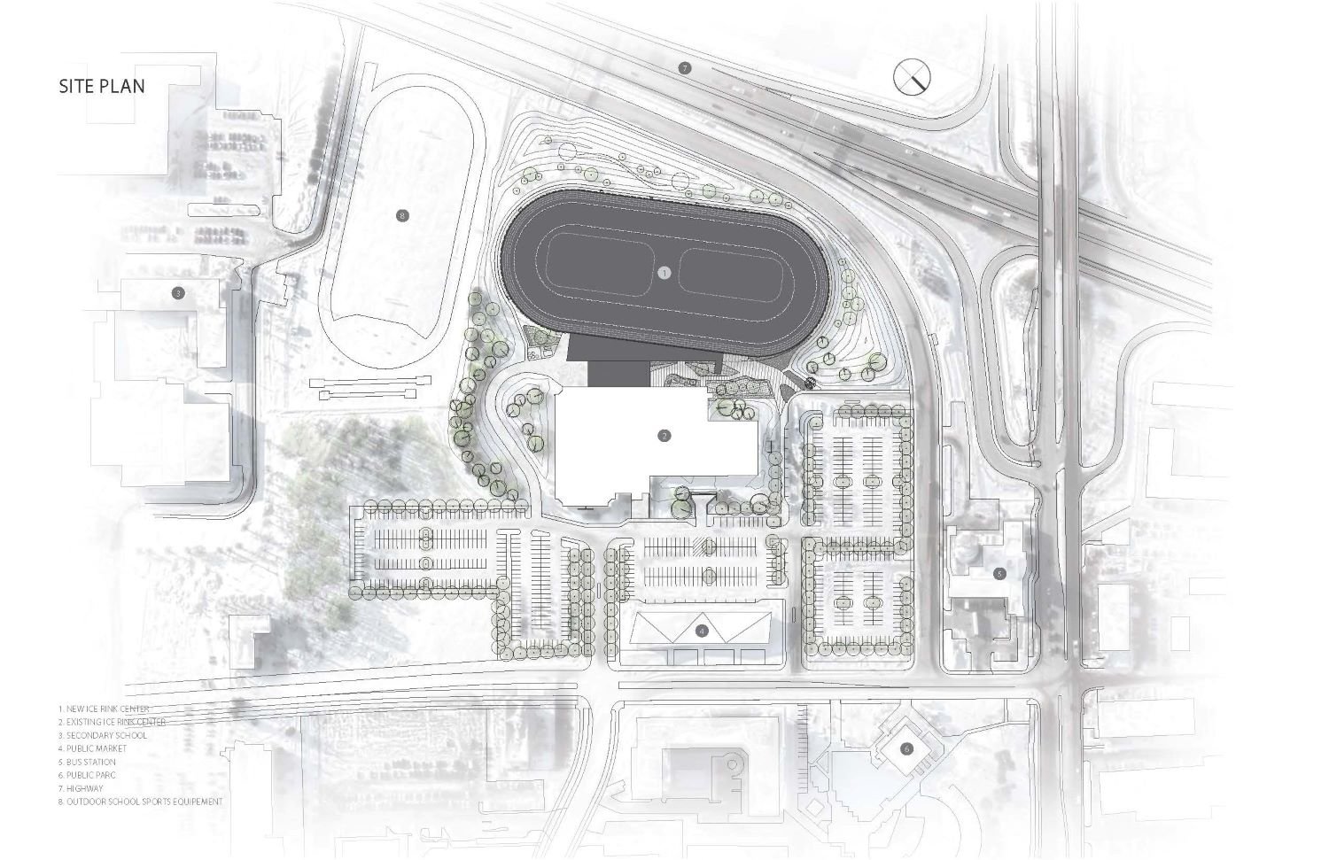 Site plan of Centre de glaces Intact Assurance, Sainte-Foy area, Québec city, Canada | Lemay