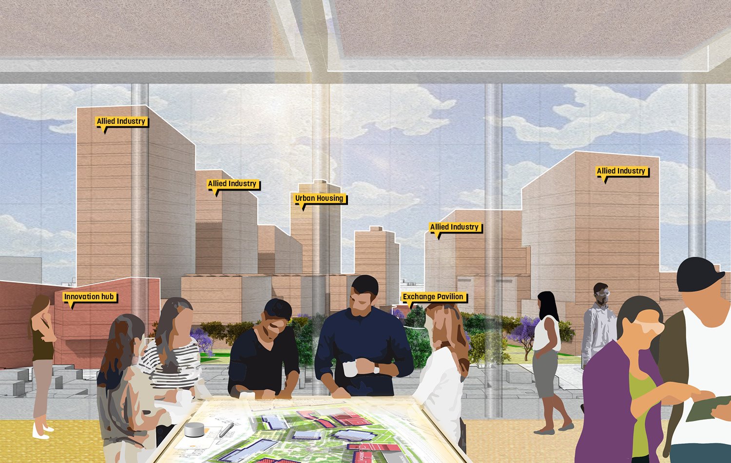 The overarching concept for the Tec’s Mexico City campus and district is based on the idea that strong connections between academia, industry and community is the foundation of a successful and dynamic innovation ecosystem. | Sasaki