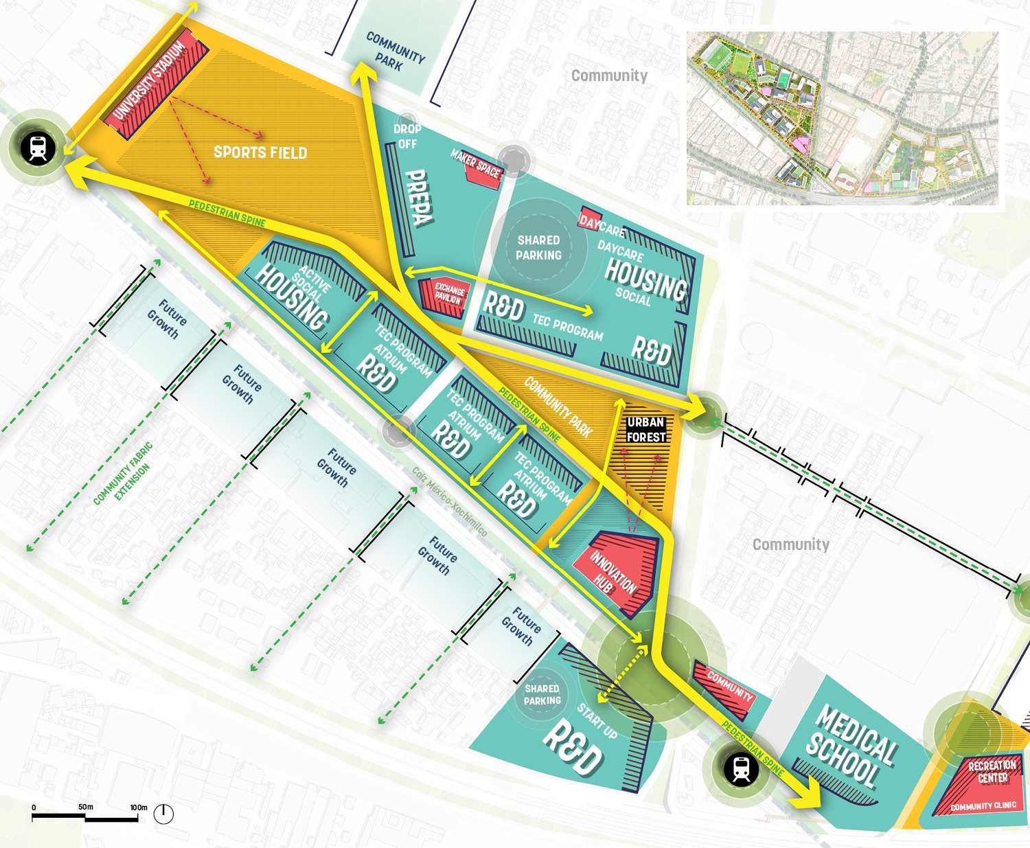 An interconnected public realm network extends beyond the boundaries of the site and draws the community into the new innovation district. | Sasaki