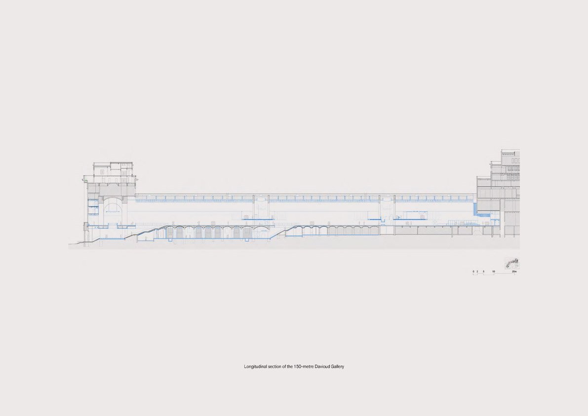 Longitudinal section of the 150-metre Davioud Gallery | h2o architectes