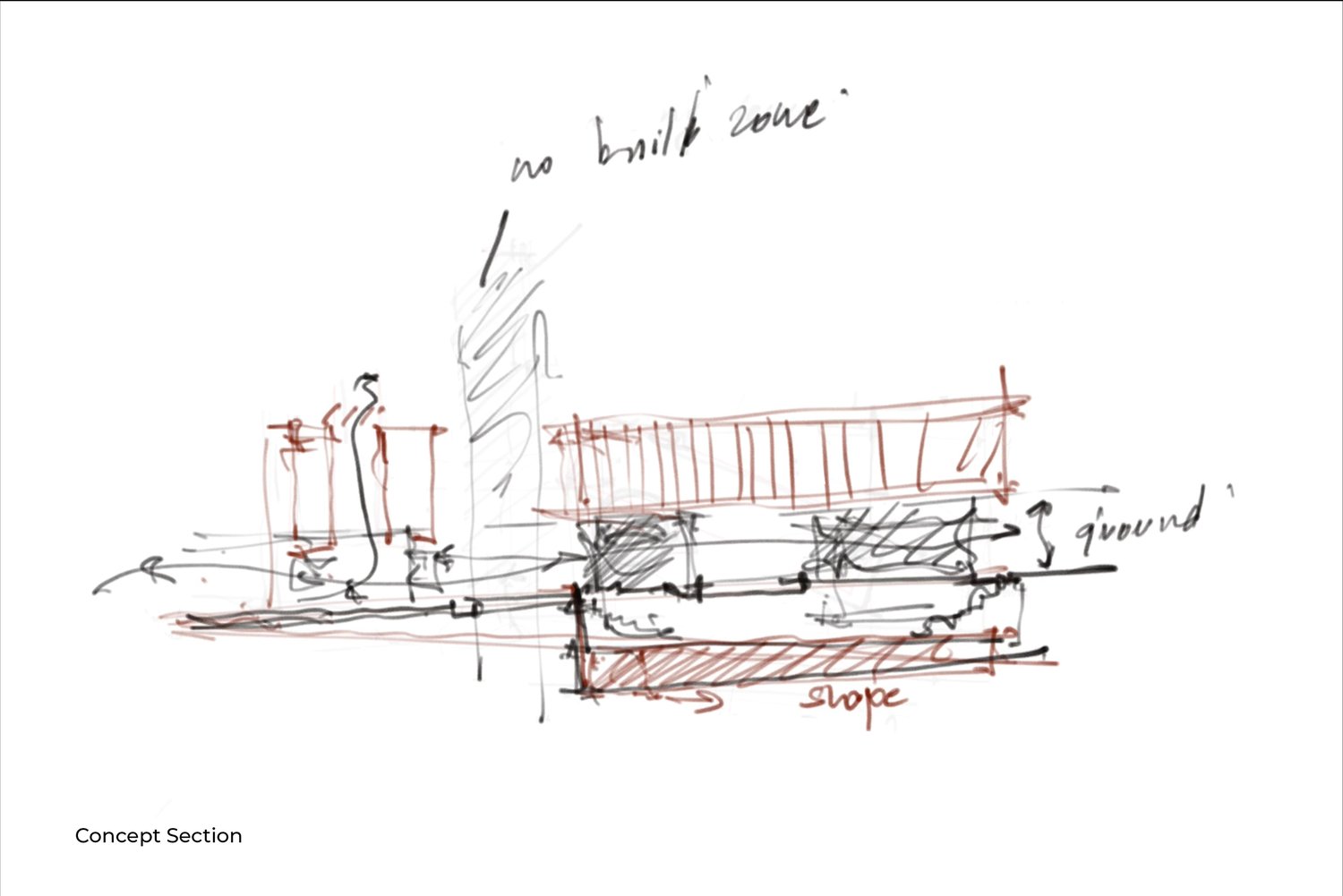 The architecture emerges from the site, topography, from the region’s material history (Black Basalt & Wood) and adapts to both flexible and fixed (Public + Private) programs. | Malik Architecture