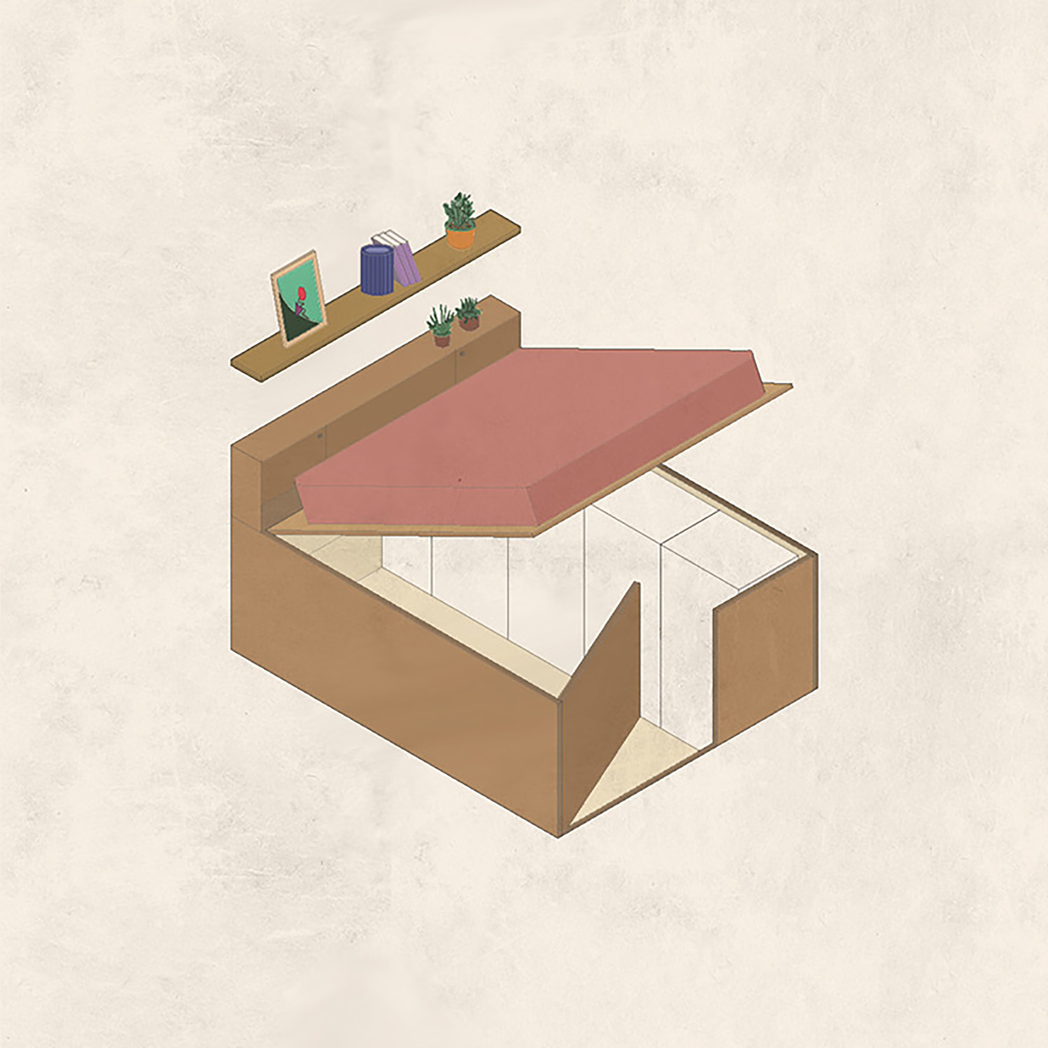Axonometry view of the open alcove | ATOMAA