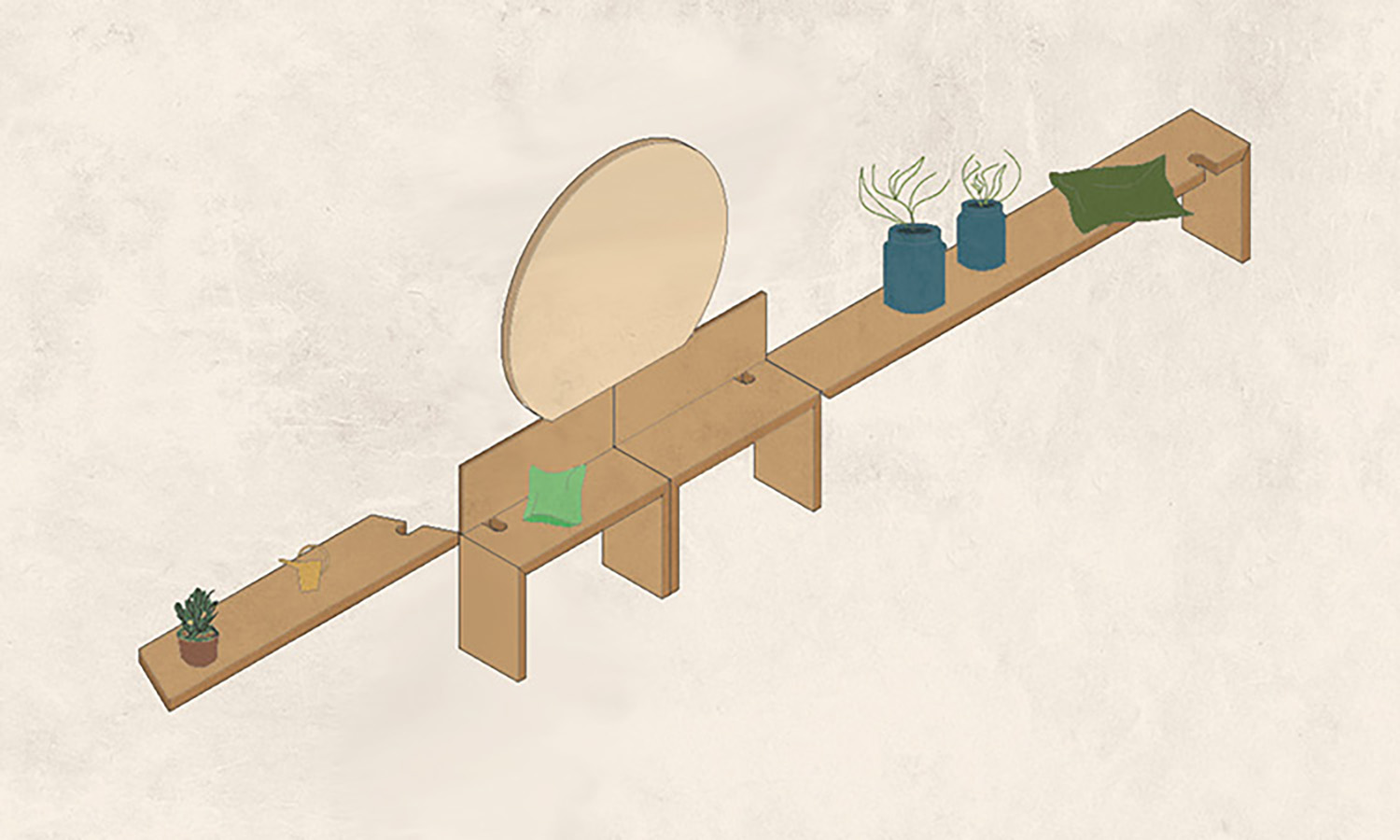 Axonometry view of the small dinning table | ATOMAA