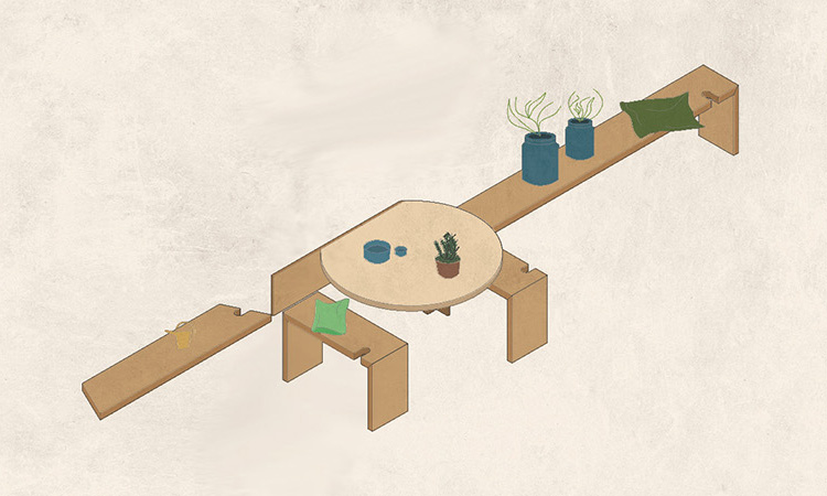 Axonometry view of the open small dinning table | ATOMAA