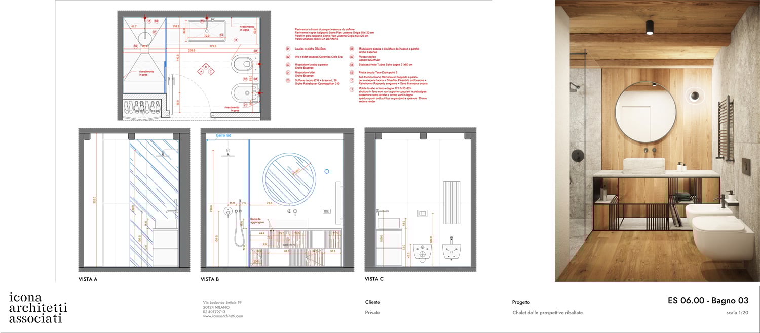 Executive and render master bathroom | Courtesy of Icona Architetti Associati