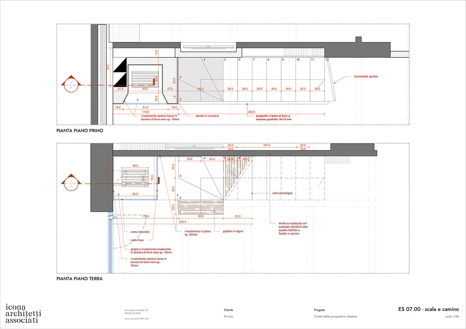 Staircase and chimney executive plan | Courtesy of Icona Architetti Associati