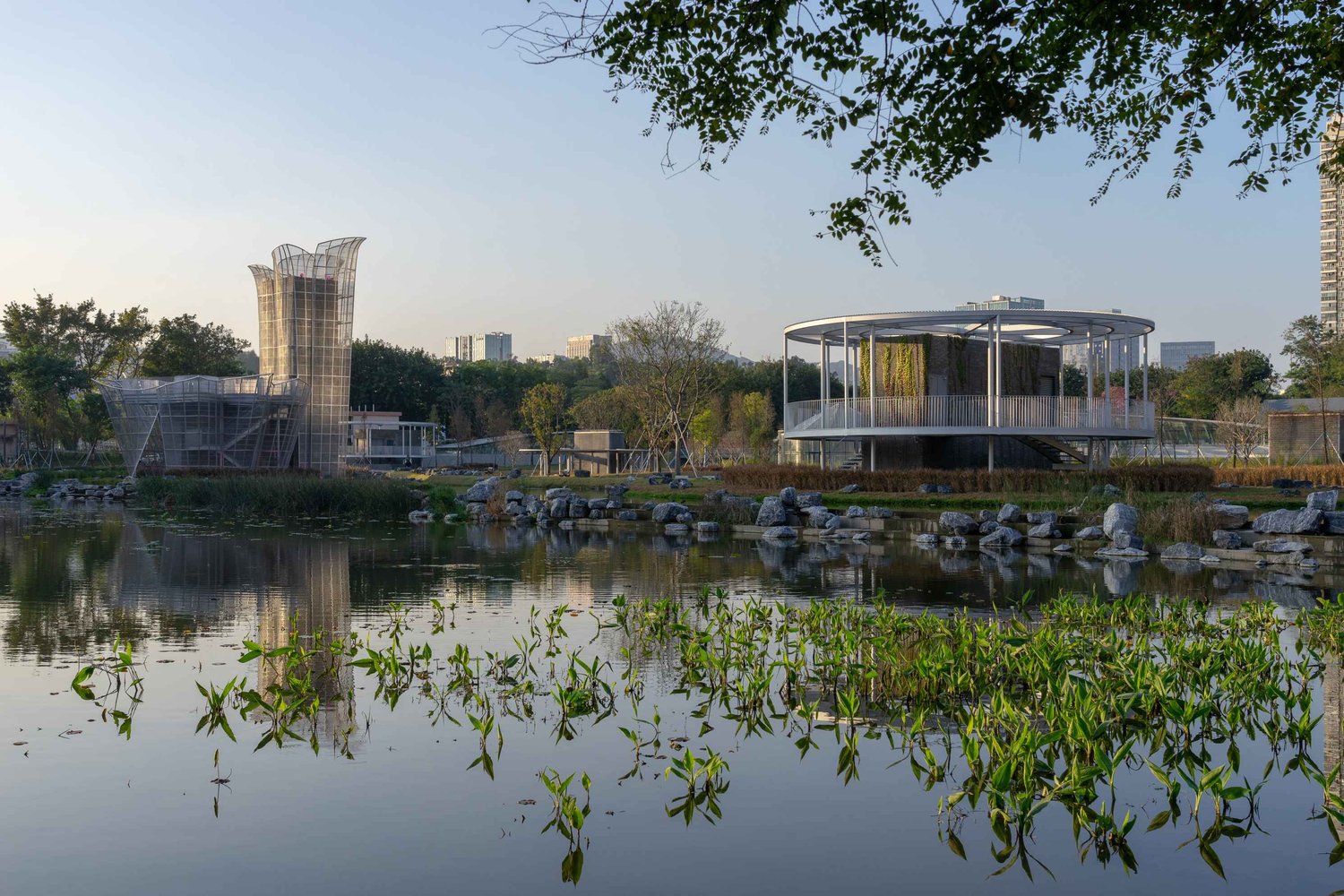 Lotus Tower and Vent Shaft in sunset | Photographer: Zhang Chao