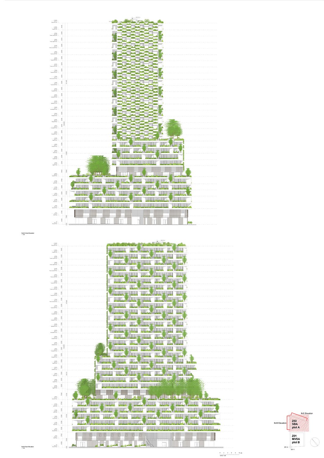 Wonderwoods Vertical Forest (plot A)  - section | Stefano Boeri Architetti