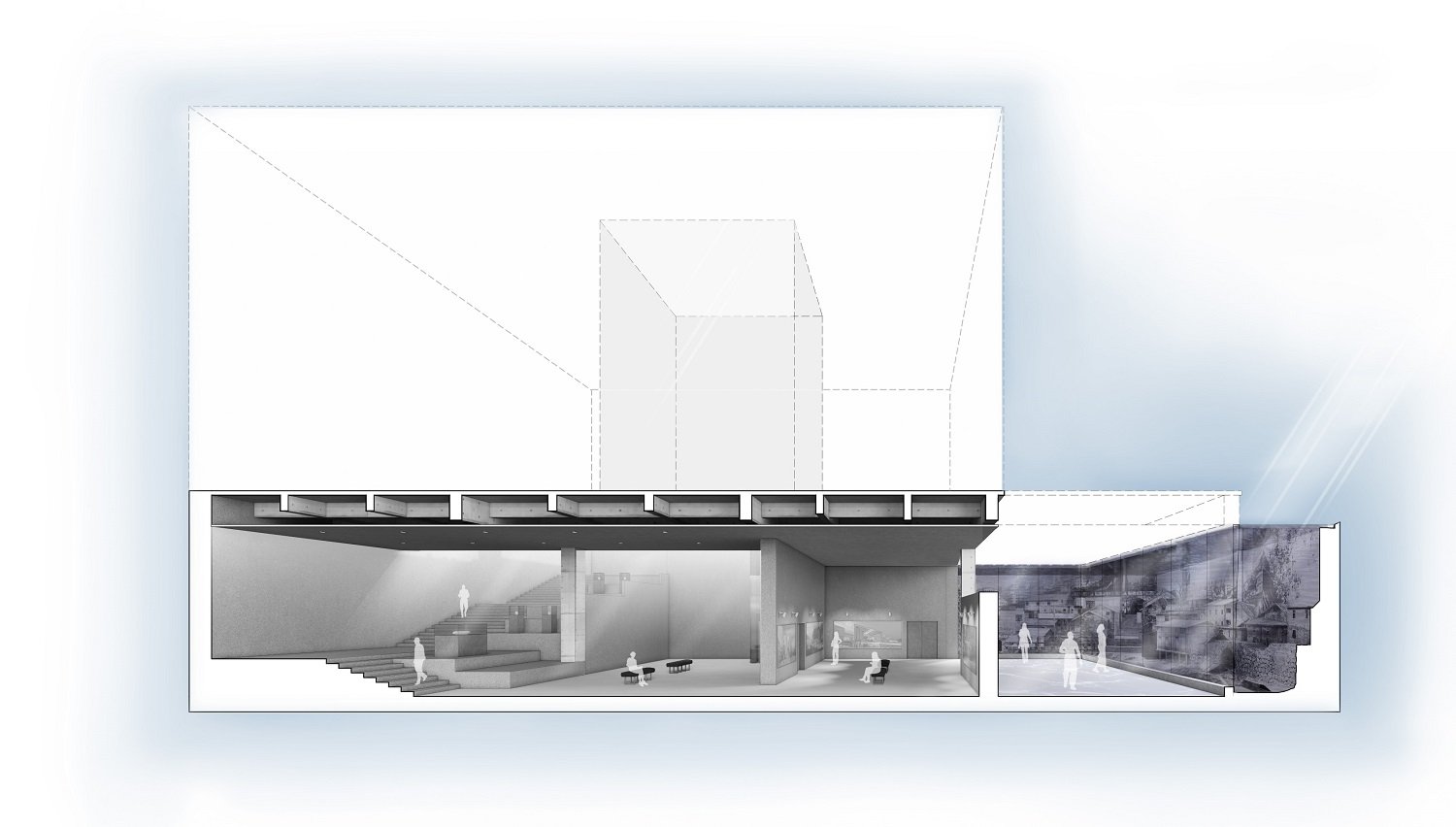 Underwater exhibition hall cross-section perspective-Bring in natural light | Lab.C.
