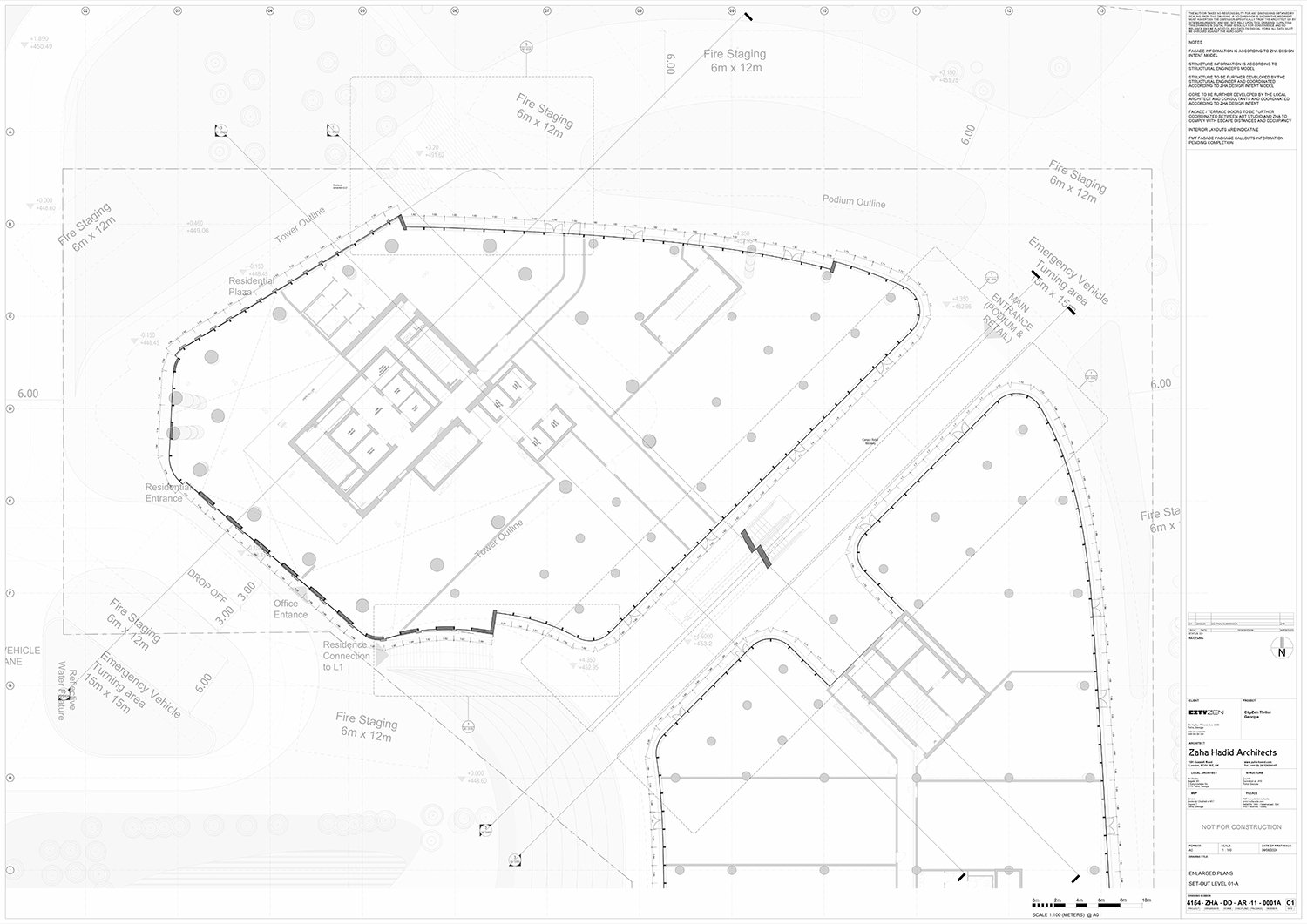 Cityzen Tower, Enlarged Plan, Set-out level 01A | ZHA