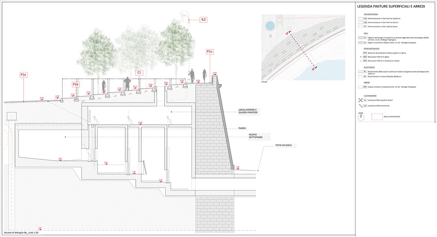 Piazza Pia - Gradonata Tevere -Sezioni di dettaglio | Team Via Ingegneria