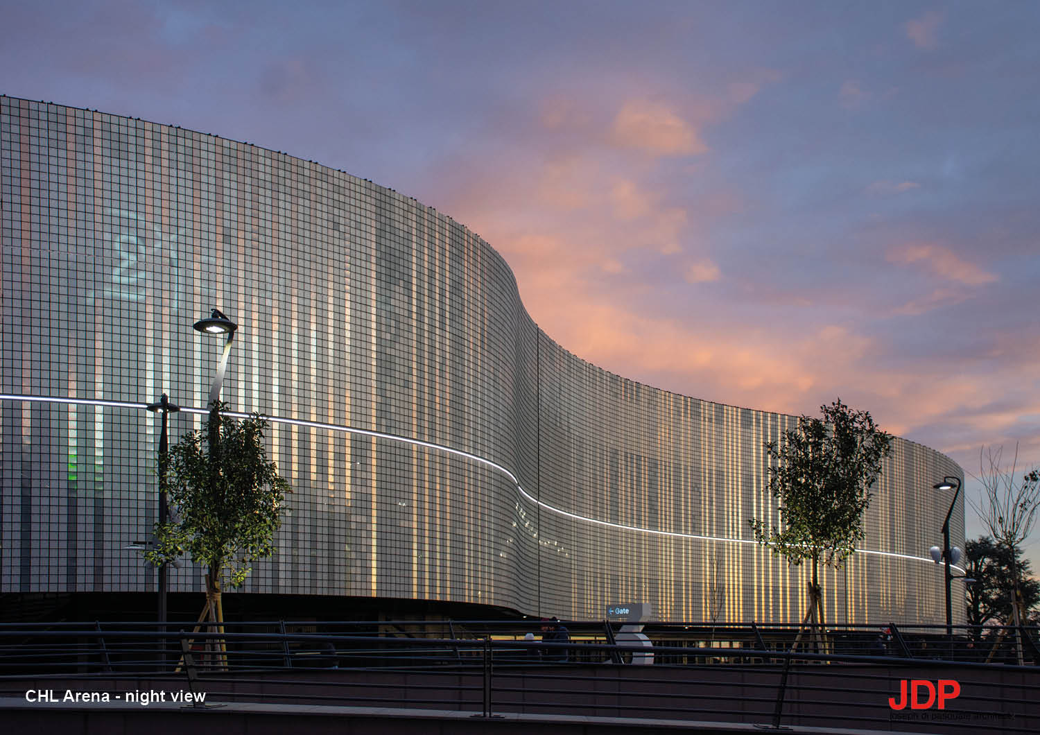 Night view of the Arena with artificial lighting and LED strip illumination | JDParchitects