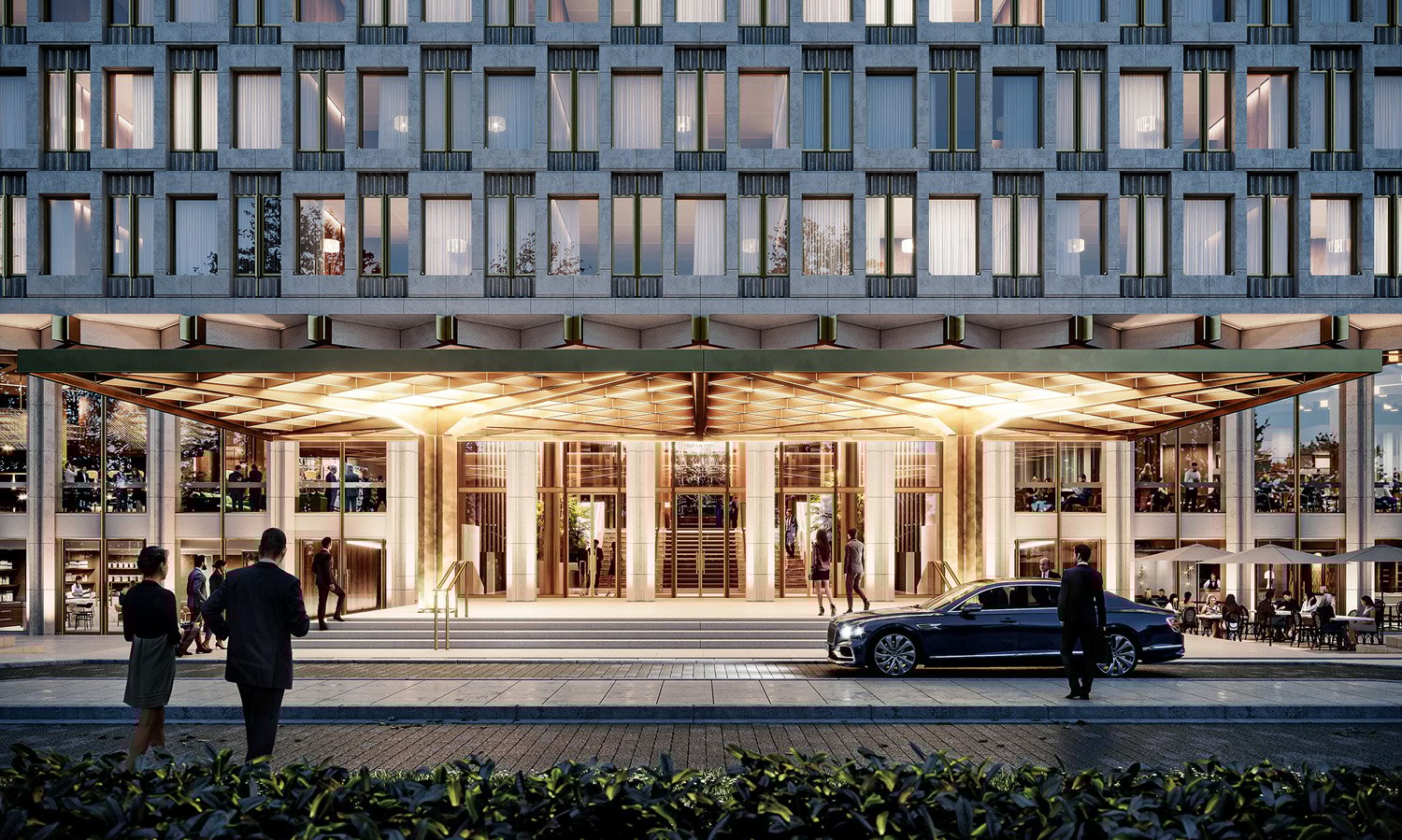 L’ambasciata degli Stati Uniti a Londra del 1960, che nei prossimi anni verrà trasformata nell’hotel 30 Grosvenor Square | Immagine di DBOX per Qatari Diar, courtesy David Chipperfield Architects