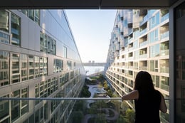 View of courtyard & Hudson River from an apartment unit | 