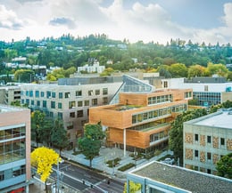 Sited at the midpoint between the Portland West Hills and the Willamette River. The Montgomery Green Street, in front of the Karl Miller Center will connect many key urban spaces within the city. | Janis Rozkalns