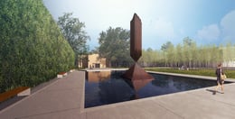 The south campus is comprised of the Chapel, plaza and Broken Obelisk as well as a new surrounding landscape with rooms tailored for gathering, reflection and introspection. | Nelson Byrd Woltz