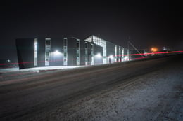 Night view of the new Nunavut Arctic College Expansion East Façade. | Julie Jira