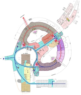 Schema delle aree assistenziali e dei flussi al piano terra | LFA