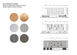 Elevations Studies, Regular Windows, Profiled Metal Siding, Metal Accents Panels | Leers Weinzapfel Associates