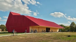 view of the northwest corner; the deep porch on the west serves as a covered seating area to watch soccer games | Timothy Hursley