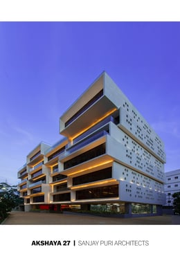 Cuboid cantilevered volumes create an office building with outdoor spaces at each level | BRS Sreenag, Sreenag Pictures