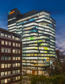 The gradient of colors is visible from the outside, reinforcing Akamai’s identity to the public | Anton Grassl