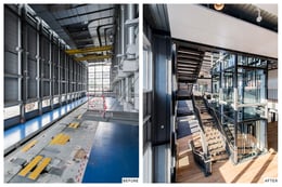 The main printing hall before and after the renovation. | Evolution Design